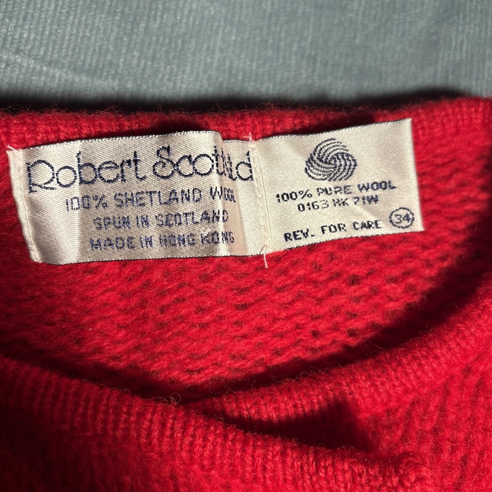 Robert Scott Red Shetland Wool Cable Knit Double Breasted Cardigan Sweater 34 - Picture 9 of 9